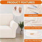 XINEAGE Stretch 3 Seater Slipcover, Non-Slip Pet Couch Cover,Beige White | Washable Furniture Protector, Elastic Bottom, Dogs & Cats Friendly, Scratch-resistant, Fast Setup, High Elasticity