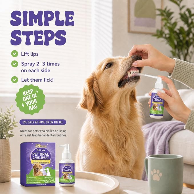 Pet Oral Care Spray, Cat & Dog Breath Freshener Spray, No Brushing | Plant-Based Dog Teeth Cleaning Spray, Reduce Bad Dog Breath, Daily Plaque Control & Gum Comfort Support, 1.69 Fl Oz