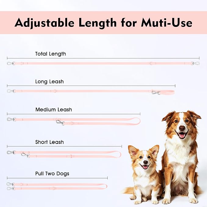 Wisedog Waterproof Dog Leash, Gossamer Pink, 6 ft × 3/4 in | Adjustable, 2 Metal Swivel Hooks, Easy to Clean, For Small, Medium, Large breed Dogs
