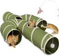 Ownpets Cactus Cat Tunnel 10" with Peek Holes for Indoor Large Cat, Green | Durable Oxford fabric, noise-free, foldable & connectable, multi-cat friendly, tube for cats up to 20lb, includes ball & wand