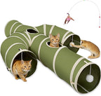 Ownpets Cactus Cat Tunnel 10" with Peek Holes for Indoor Large Cat, Green | Durable Oxford fabric, noise-free, foldable & connectable, multi-cat friendly, tube for cats up to 20lb, includes ball & wand