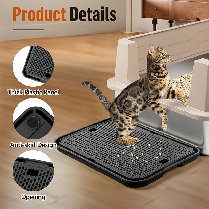 Cat Litter Box Step, Large Cat Litter Ramp with Filter Function, Black