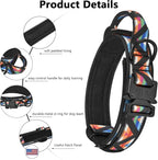 DAGANXI Tactical Dog Collar, Adjustable Military Training Nylon Dog Collar with Control Handle and Heavy Metal Buckle for Medium and Large Dogs, with Patches & Airtags Case (M, Colorful Triangle-Set)