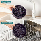 vancasso Ceramic Slow Feeder Dog Bowls, Puzzle Dog Food Bowls with Floral Maze, Anti -Slip Pet Food Dish for Medium Breed, 1.5 Cups, Purple
