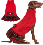 KYEESE Dog Sweater Dress Turtleneck Thick Knit Pullover for Cold Weather | Stretchy Fit, Lightweight & Warm, Cozy Knit Comfort, Cute Bow Accent, Gentle on Sensitive Skin, Comfortable Daily Wear