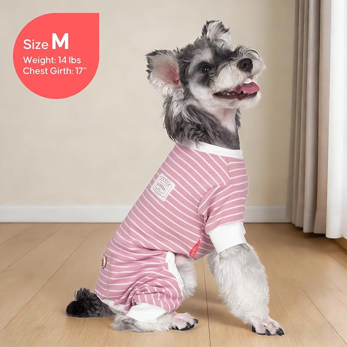 KYEESE Dog Pajamas Soft Striped Pet Jumpsuit Lightweight Doggie Jammies 4 Legs Dog Clothes Stretchable Pajamas Breathable Cozy Outfit Comfortable Onesie Sleepwear for Small Dogs,Pink Striped, Large