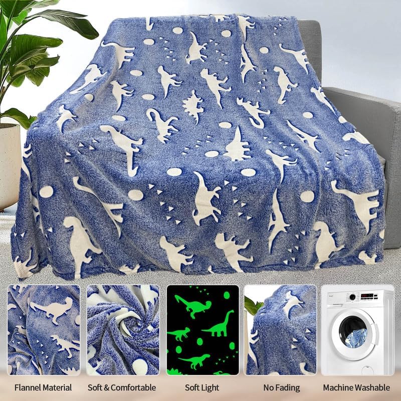 Dinosaur Blanket for Boys, Personalized Baby Blankets for Boys, Dinosaur Glow in The Dark Blanket for Kids, Toddler Blanket for Boys, Soft Fleece Blankets and Throw,Birthday 40"x 50" - Image 4