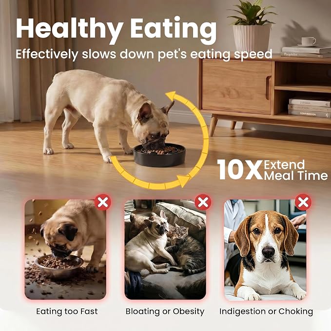 Ceramic Slow Feeder Dog Bowls 0.6 Cups for Small Fast Eaters,White | Reduces Bloating,6.02x1.38 Inch Dish For Daily Dog Meals, Maze Puzzle Slows Down Eating, Anti-Choking,9.0oz Water