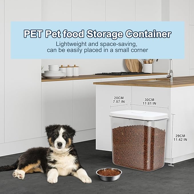 12 lbs Airtight Dog Cat Food Storage Container and Dog Treat Containers BPA-Free, PET Clear Stackable Pet Storage Bin, 1-Cup Scoop, 1-Sponge cleaning brush, Pop Top, With handle, Easy Mobility-large