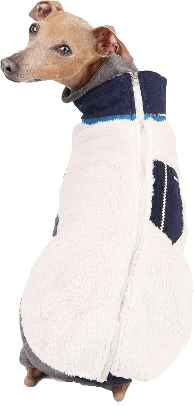 D Doggy Star Italian Greyhound Warm Fleece Zip-up Sweater Jacket Outfit Clothes Whippet for Dog Coat (2XL,Zipup Navy)