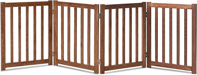 LZRS Wooden Free Standing Foldable Dog Gate Indoor – 80" W x 24" H, Extra Wide Step-Over Safety Pet Gate for Doorways, Stairs, Hallways, Large Spaces & Playpen for Puppies Indoor Use, Oak