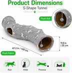 Cat Tunnel Tube with Plush Ball Toys Collapsible Self-Luminous Photoluminescence, for Small Pets Bunny Rabbits, Kittens, Ferrets,Puppy and Dogs Grey Moon Star (S-Shape)