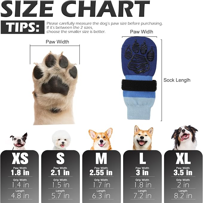 EXPAWLORER Non-Slip Dog Socks for Hardwood Floors to Prevent Licking, Dog Shoes for Hot Pavement Quick Walking, Dog Booties Boots & Paw Protectors with Grippers for Small Medium Large Senior Dogs M