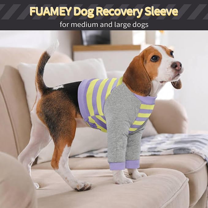 FUAMEY Dog Recovery Sleeve with Elbow Protector,Purple Stripes XL | Stop Licking Joints, Alternative to E-Collar, Long Sleeve Suit, Protecting Dog's Front Leg Arm Wounds, Cover Skin Conditions