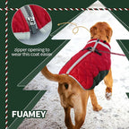 FUAMEY Dog Winter Coat Fleece Warm Large Dog Coat with Harness Built in | Dogs Cold Weather Fleece Coats Zip up Reflective Dog Winter Vest Windproof Water Resistant Snow Coats Christmas XXXL