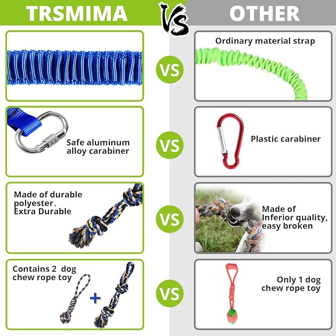 Dog Hanging Bungee Tug Toy: Interactive Tether Tug-of-War for Pitbull Small to Large Dogs to Exercise and Training Equipment - Outdoor Tree Tugger Dog Rope Toy with 2 Chew Rope Toys - Blue