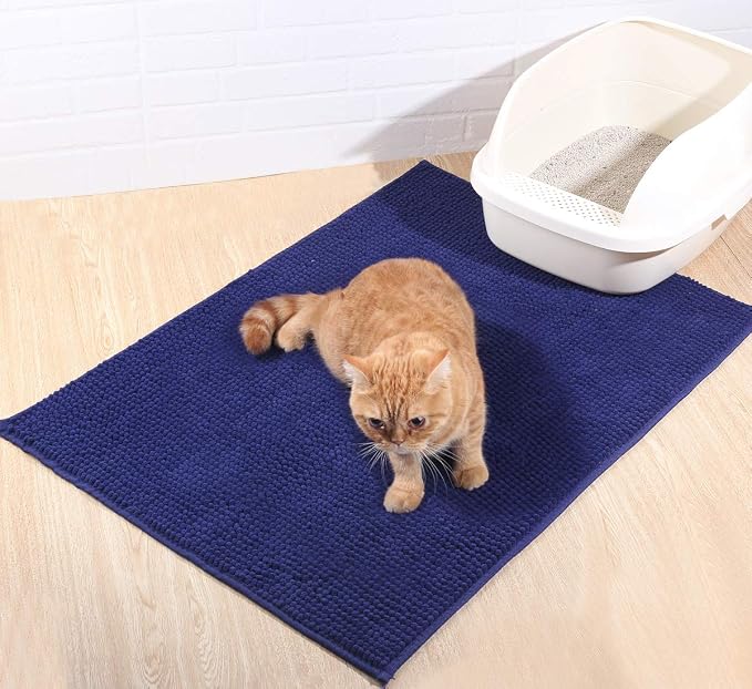 VIVAGLORY Cat Litter Mat Softgrip Litter Trapping Mat, 35"× 25", Navy Blue | Litterbox Rug Box Catcher for Indoor & Floor, Easy Clean Washable Less-Mess Waterproof for Cat