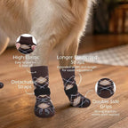 EXPAWLORER Dog Socks to Prevent Licking Paws,Anti Slip Dog Shoes for Hot Pavement,Dog Booties for Hardwood Floors,Dogs Boots & Paw Protectors for Small Medium Large Senior Dogs,British Style,Brown L