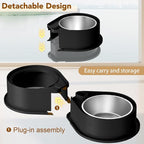 Newget 304 Stainless Steel Dog Bowl Set, 24oz Foldable Pet Dishes, Black | Dual Food & Water Pet Bowl, Anti-Skid, Keeps Food Fresh, Easy to Install, for Small - Large Dogs/Cats - Indoor & Outdoor Use