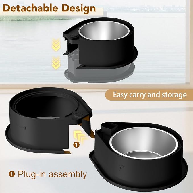 Newget 304 Stainless Steel Dog Bowl Set, 24oz Foldable Pet Dishes, Black | Dual Food & Water Pet Bowl, Anti-Skid, Keeps Food Fresh, Easy to Install, for Small - Large Dogs/Cats - Indoor & Outdoor Use