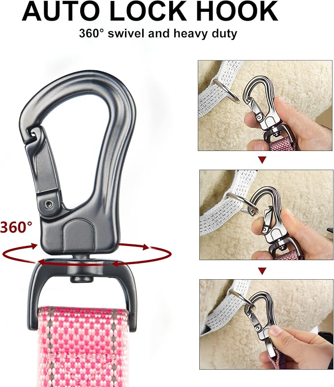 PetiFine 4FT Heavy Duty Dog Leash with Soft Padded Double Handle | Traffic Handle Extra Control,Auto Lock Hook,Reflective Nylon Walking Lead for Large,Medium,Small Breed Dogs