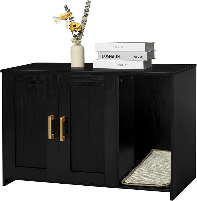 DWANTON Litter Box Enclosure, Wooden Cat Washroom Indoor, 27.6", 107BKK
