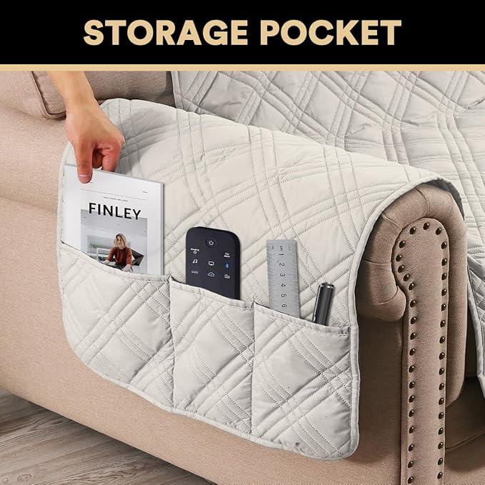 100% Waterproof Couch Cover for 3 Cushion Couch Sofa Pet Friendly Non-Slip Couch Cover for Dogs Washable Water Resistant Furniture Protector with Elastic Straps(Sofa 68", French Oak)