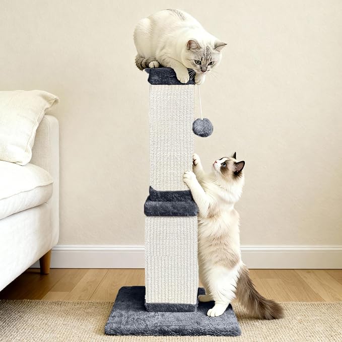 Cat Scratching Post for Indoor Cats, 32Inch Sisal Cat Scratcher | Wide Stable Base, Full-Body Stretching Cat Scratch Post, Heavy Duty Post for Cat Adults to Protect Furniture, Deep Gray