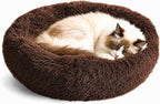 Whiskers & Friends Cat Beds for Indoor Cats, Fluffy Cat Bed Small to Large | Orthopedic Soft Plush Calming Donut Bed, Washable Round Pet Bed, Sized for Kitten to Large Cats & Puppy to Small Dogs