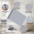 Cat Litter Mat for Litter Box 42" x 28", Large Silicone Mat, Light Grey | Waterproof Litter Trapping Mat with Residue Collection Pocket, Raised Edge, Non-Slip Pet Placemat for Floors