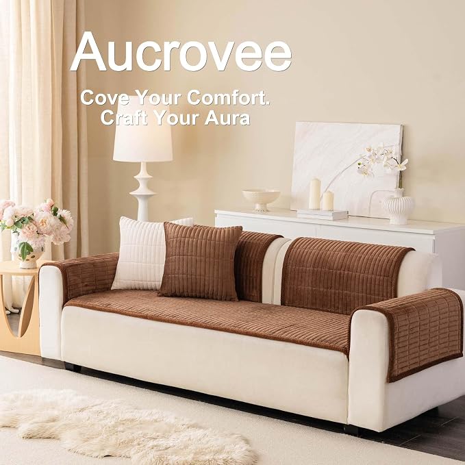 Velvet Washable Dog Couch Cover, Non-Slip Waterproof Pet Sofa Protector for2-Cushion Sectional, L-Shaped Sofa & Loveseat, Machine Washable(1PC/27.6"x59.1",Brown)