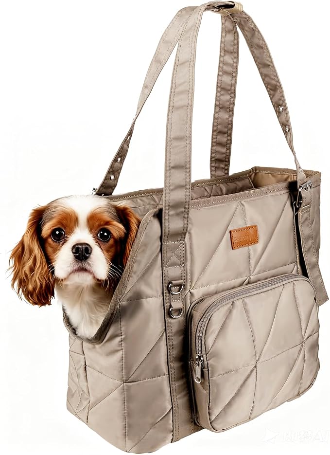 Dog Purse Carrier for Small Dogs, Dog Tote Bag Carrier, Puppy Purse, Camel | Hard Bottom Support, Safety Tether, Multiple Pockets, Luggage Strap, Fits Pets Up to 10 lbs, For Travel Shopping Daily Outing