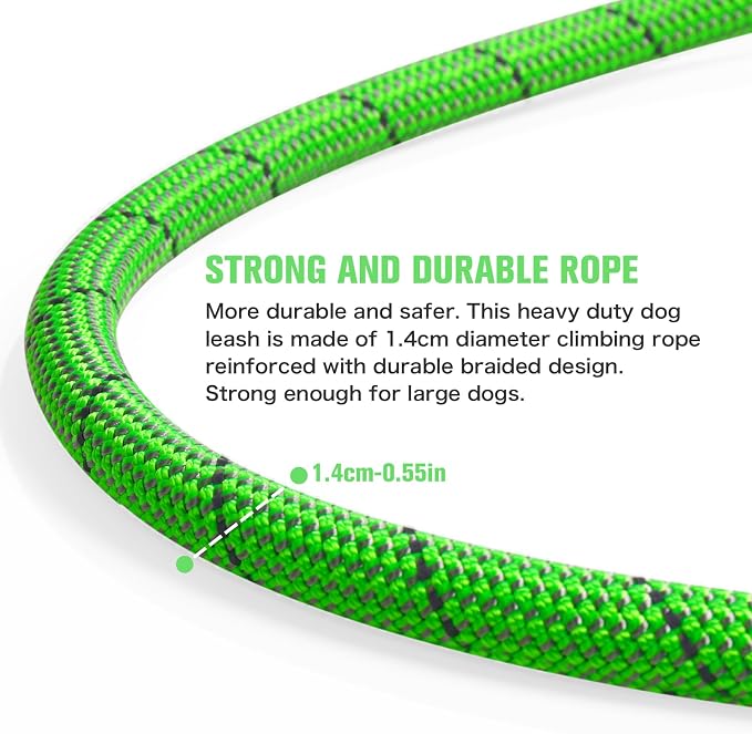 Nylon Rope Dog Leash, Green, 5 FT - 3/5" | Reflective, Handmade Braided, Heavy Duty, For Medium Large Dogs
