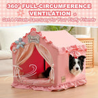 Indoor Dog House with Frame, Cute Dog Tent Bed with Cover Cave | Breathable, Washable, and Foldable House, Suitable for 36-66 Lb, Large (29"×29"×29"), Pink