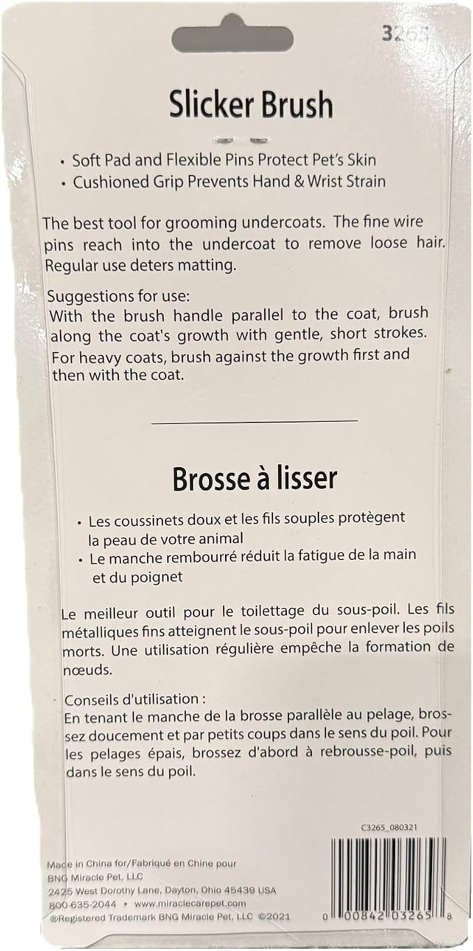 Miracle Care Small Slicker Brush for Dogs and Cats | Grooming Brush Removes Loose Undercoat, Reduce Shedding and Matting, Flexible Pins Protect Skin, Ergonomic & Cushioned Handle