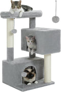 Small Cat Tree for Kittens, 32 in Cat Tower with 2 Cozy Condos | Multi-Level Cat Tree with Scratching Posts, Soft Padded Perch, 2 Dangling Toys