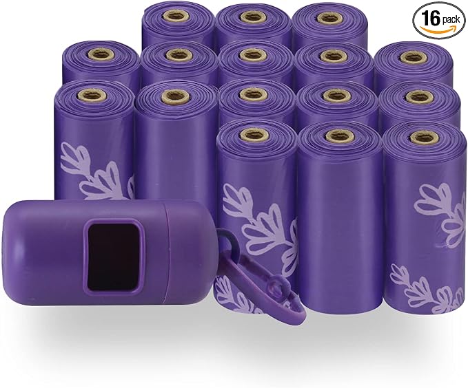 Best Pet Supplies Poop Bags for Dogs - Lavender, 240 Count | Scented, Leak-proof, Easy-Tear perforations, 15 Thick Bags per roll, Outdoor Walking & Travel, Fits Standard Holders