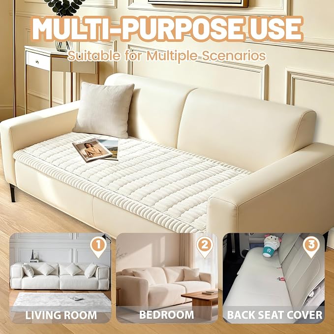 Waterproof Couch Cover for Dogs Washable,Nonslip Fuzzy Durable Pet Friendly | Soft Slipcovers for 3 Cushion Sofa Cover,Plush Thick Protector Fits Mat Bed Leather & Fabric Couches (White 27.6"x59.06")