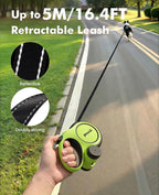 Pecute Chew Proof Retractable Dog Leash 16.4ft for Dogs 11-66 lbs | Heavy Duty Dog Leash Retractable with Steel Anti-Chew Cable, Lightweight, Non-Slip Grip, Built-in Poop Bag Holder, Reflective
