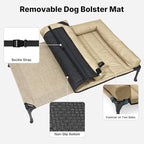 Veehoo Outdoor Elevated Dog Bed with Waterproof Bolster Cushion, Cooling | Raised Dog Bed with Removable & Washable Mat Topper, Breathable Mesh, Dog Couch Cot for Indoor Outdoor, 53", Large, Beige
