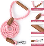 Mile High Life Dog Leash Braided Cotton Rope w/Leather-Wrapped Ends/Handle | Rust-proof 360° swivel clasp, Heavy-duty for medium/large breeds. Great for weddings, daily walks (4 FT, 1/2", Pink)