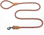 Mile High Life Dog Leash with Genuine Leather Connection, 6 FT/5 FT/4 FT | Rope Leash, Heavy Duty 360° Swivel Metal Clasp, for Small Medium & Large Dogs (Red, 72 Inch)