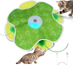 Saolife Interactive Cat Toys with Moving Feather Concealed in Mat, Rechargeable Cat Exercise Toys for Bored Cats with Motion Activated, Mouse Squeaky (Green)
