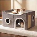 Eolahalcy Cat Beds for Indoor Cats - Large Cat Cave for Pet Cat House with Fluffy Ball Hanging and Scratch Pad, Foldable Cat Houses for Large Indoor Cats,Cat Hideaway, 23.8x15.9x13.2 inches, Grey