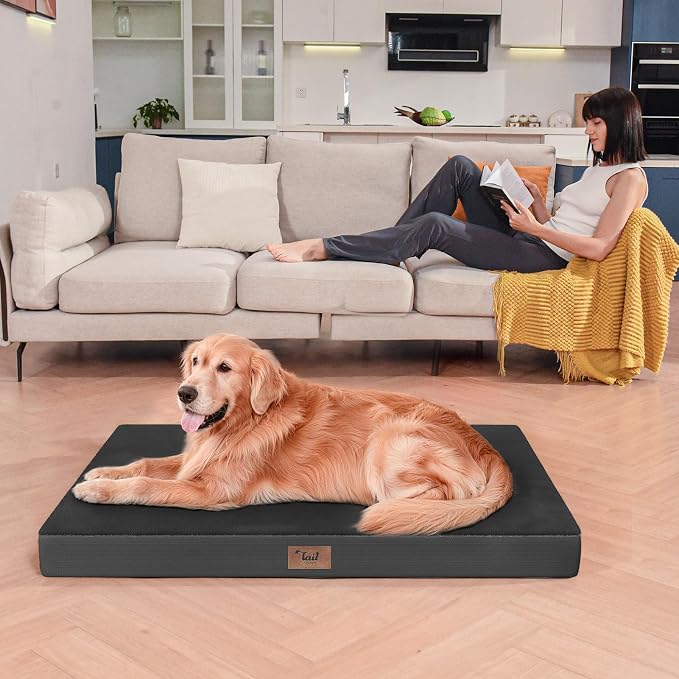 Outdoor Extra Large Dog Bed XXL for Giant Breed Dogs | Egg Crate Orthopedic Foam, Fits 48x30 Crates, TPU Waterproof Layer, Machine Washable 1680D Oxford Cover, Up to 110 lbs
