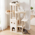 Heybly Cat Tree, 59.4" Secure Anti-Tip Cat Tower for Large Cats HCT055G | Spacious Cat Furniture with Dual-Tier Cat Condo, 2 Top Perches, Hammock and Sisal Scratching Posts, Beige