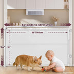 2Pack Retractable Baby Gates for Stair, 58" Extra Wide Mesh Dog Gate | Child Gate for Toddler Pet, Indoor and Outdoor Use, Easy Install, 34" Height, White