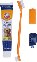 Arm & Hammer Tartar Control Dog Dental Kit, Banana Mint, 3-Piece, 2-Pack | Enzymatic toothpaste with toothbrush and fingerbrush, baking soda formula safe for puppies