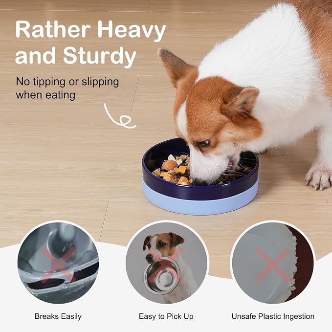 Sted Ceramic Slow Feeder Dog Bowls with Silicone Base | Slow Feeding Dog Bowl Small Medium Breed, Dogs Food Bowls for Fast Eaters, Puzzle Dogs Food Bowl, Maze Blue