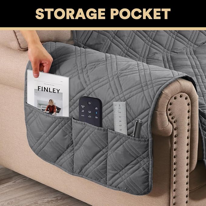 100% Waterproof Chair Sofa Slipcover for Living Room Water Resistant Couch Cover Furniture Protector Cover with Elastic Straps for Pets Kids Children Dog Cat(Chair 23", Grey)